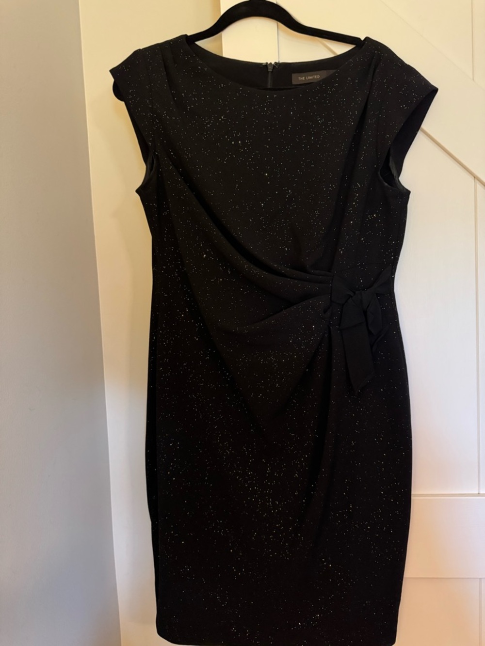 The Limited Black Sparkle Midi Dress with Side Knot Detail